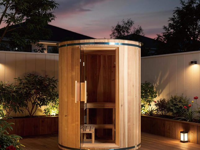 Barcelona Premium 78-Inch 4-Person Cedar Wood Outdoor Vertical Barrel Sauna With 6KW Heater, LED Lights And Stones (SAK74813)
