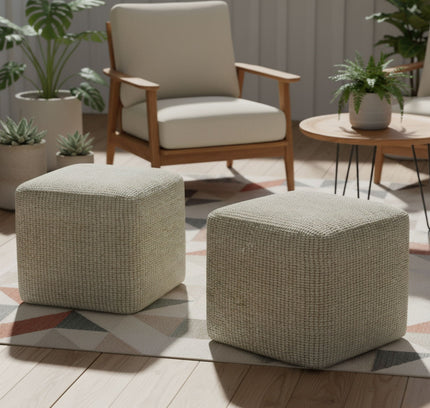 Zelma - Square Woven Outdoor / Indoor Pouf - Cream / Natural
