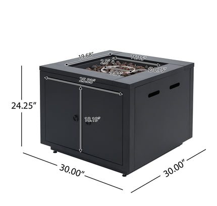 30-Inch Square Propane Fire Pit Table | Black | 40,000 BTU