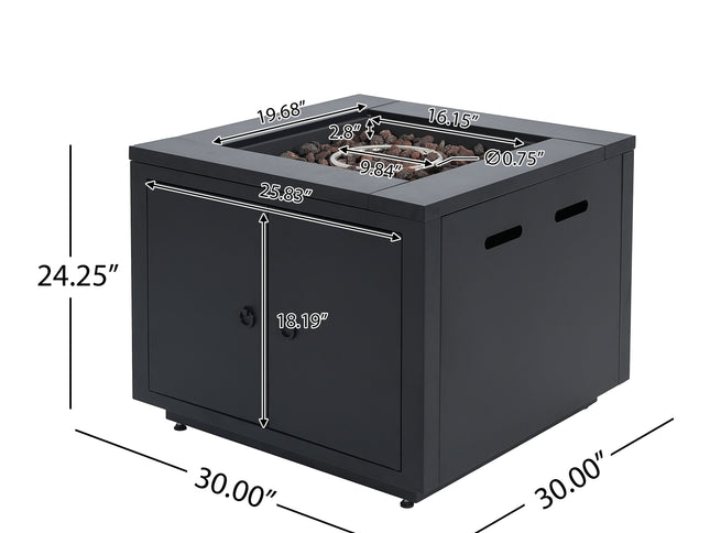 30-Inch Square Propane Fire Pit Table | Black | 40,000 BTU