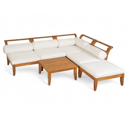 6-Piece Acacia Wood Outdoor Modular Sectional with Daybed Configuration & Tea Table