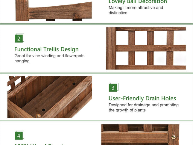 Wood Planter Box with Trellis Weather-resistant Outdoor