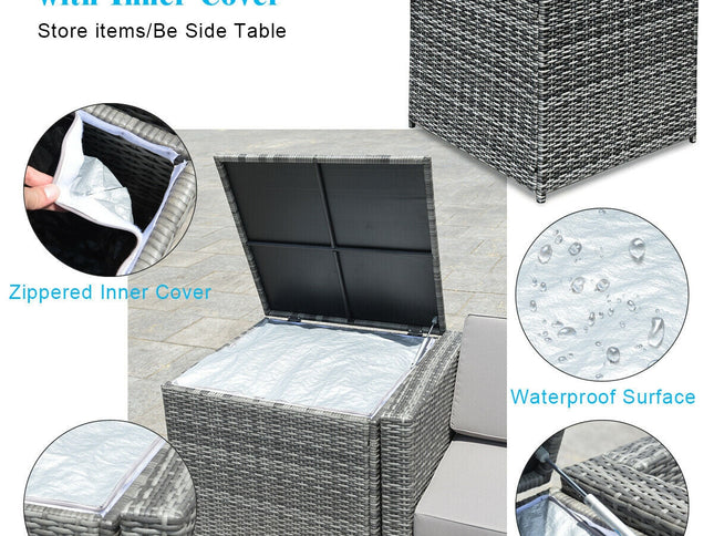 8-Piece Outdoor Wicker Rattan Sofa Set with Storage Box & Tempered Glass Table — Turquoise