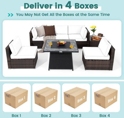 7-Piece Patio Set with 35" Gas Fire Pit Table & Cover, Turquoise