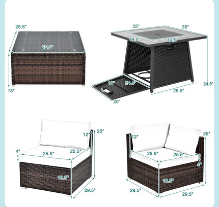 7-Piece Patio Set with 35" Gas Fire Pit Table & Cover, Turquoise