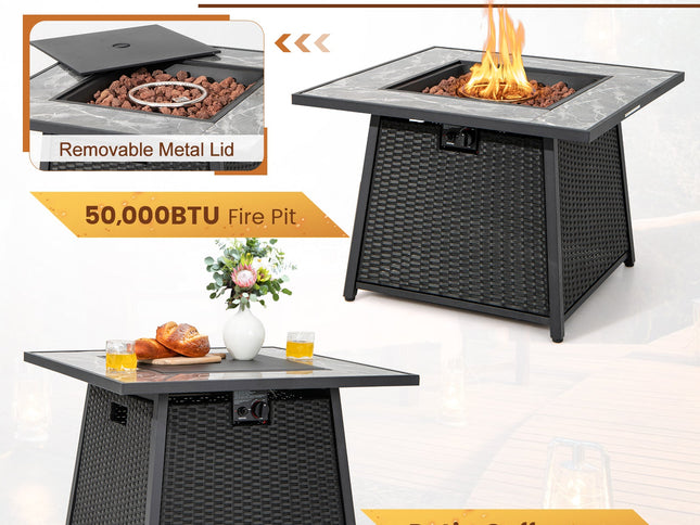 7-Piece Patio Set with 35" Gas Fire Pit Table & Cover, Red