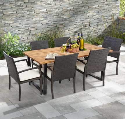 7-Piece Patio Rattan Dining Set with Umbrella Hole-L