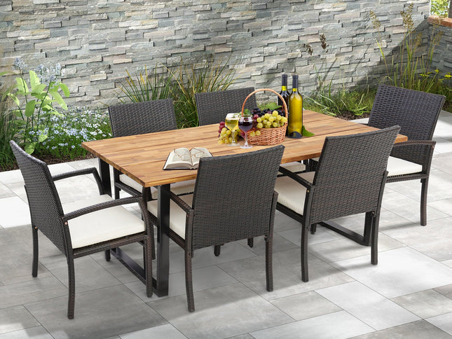 7-Piece Patio Rattan Dining Set with Umbrella Hole-L