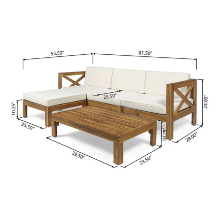 Alcove L-Shape Acacia Wood Outdoor Sofa Set with Ottoman & Coffee Table
