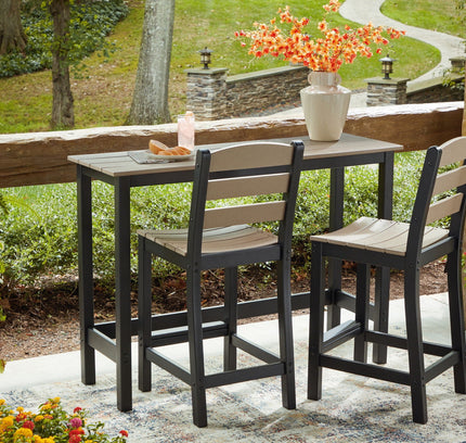 Shoreline Beach - Outdoor Counter Table And 2 Barstools (Set of 3) - Black / Beige