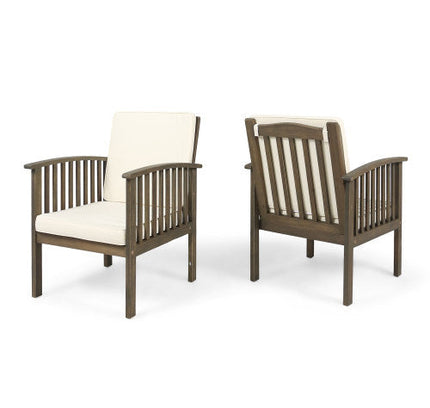 5-Piece Acacia Wood Outdoor Club Chair Dining Set with Round Table — Grey