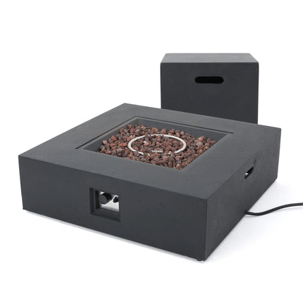 Outdoor 50,000 BTU Propane Fire Pit with Tank Holder, Dark Grey Concrete Finish