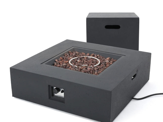 Outdoor 50,000 BTU Propane Fire Pit with Tank Holder, Dark Grey Concrete Finish