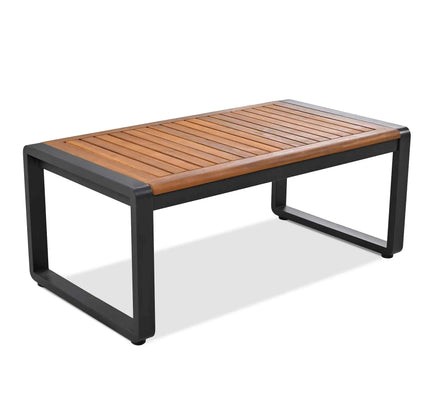 4-Piece Outdoor Conversation Set, Metal Frame & Acacia Wood Table, Seats 5