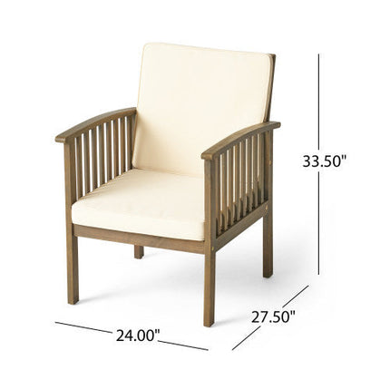 5-Piece Acacia Wood Outdoor Club Chair Dining Set with Round Table — Grey