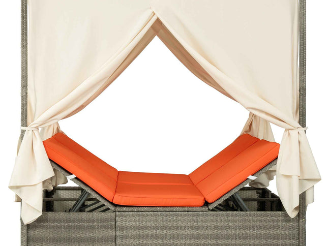 Adjustable Outdoor Double Sun Lounger with Privacy Curtain, High Comfort