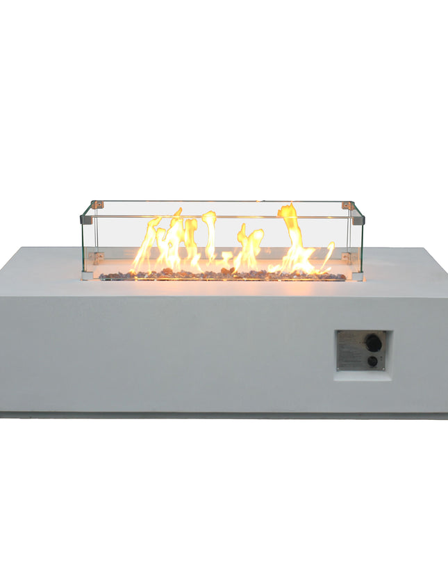 52 Inch Outdoor Concrete Propane gas rectangle Fire Pit table in Antique white color