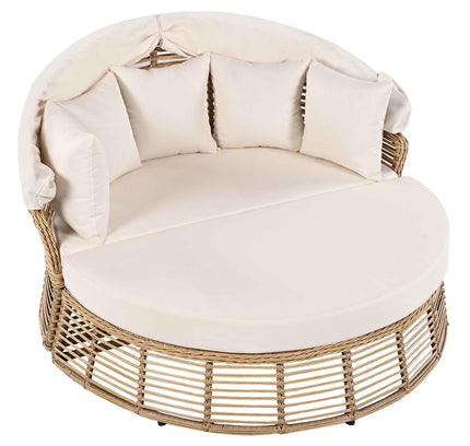 Outdoor Patio Rattan Round Daybed with Retractable Canopy, Wicker