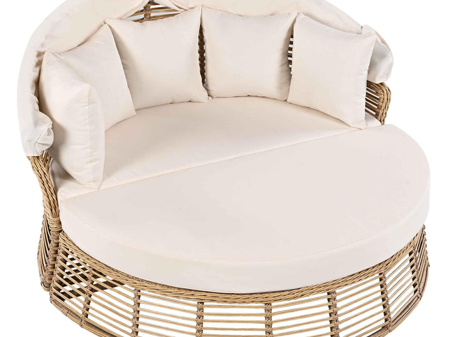 Outdoor Patio Rattan Round Daybed with Retractable Canopy, Wicker