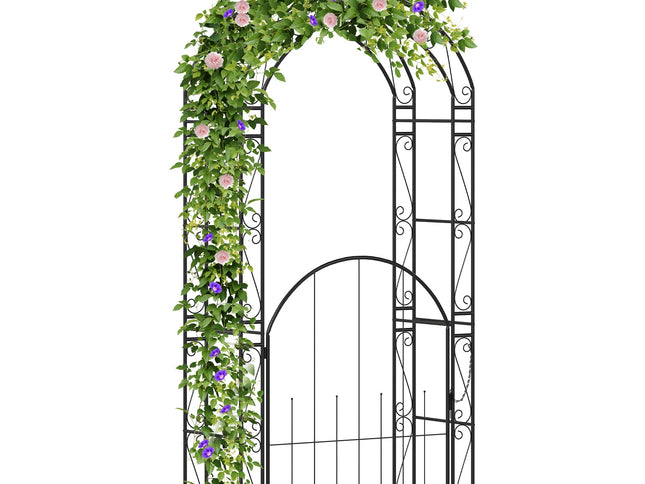 84" Tall Garden Arch Metal Arbor Archway with Gate