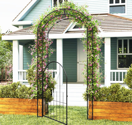 84" Tall Garden Arch Metal Arbor Archway with Gate