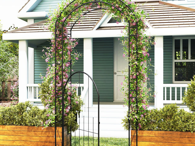 84" Tall Garden Arch Metal Arbor Archway with Gate