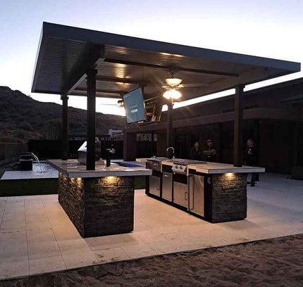 KoKoMo Big Island Sports Bar Outdoor Kitchen Grill – Dual 55” TVs + Built-In BBQ