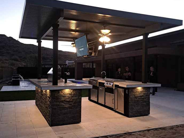 KoKoMo Outdoor Kitchen BBQ Island with Dual TVs - Big Island Sports Bar Experience