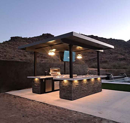 KoKoMo Outdoor Kitchen BBQ Island with Dual TVs - Big Island Sports Bar Experience