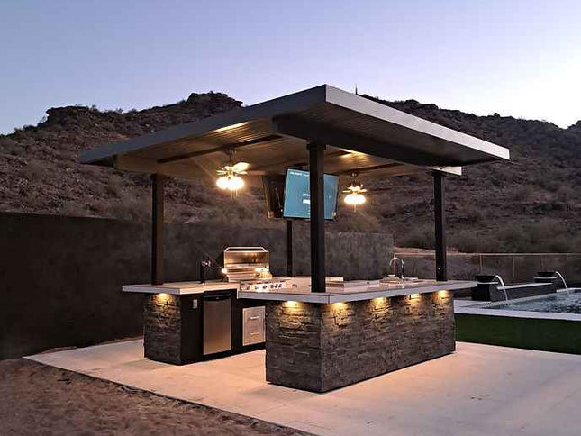 KoKoMo Outdoor Kitchen BBQ Island with Dual TVs - Big Island Sports Bar Experience