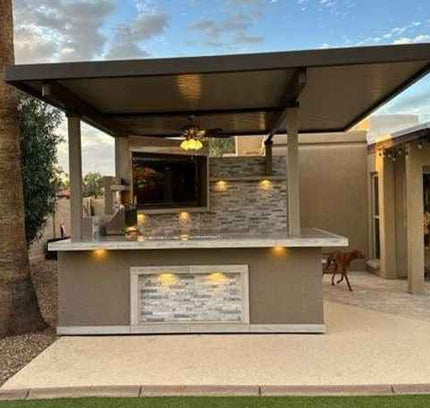 KoKoMo Bermuda Kitchen BBQ Island with Built-In TV, Fire Pit & Bar for Ultimate Outdoor Entertaining