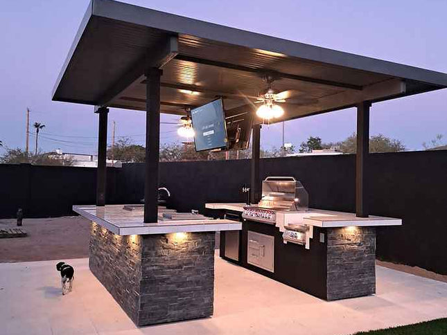 KoKoMo Big Island Sports Bar Outdoor Kitchen Grill – Dual 55” TVs + Built-In BBQ
