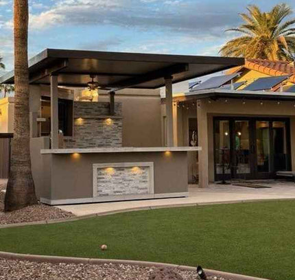 KoKoMo Bermuda Kitchen BBQ Island with Built-In TV, Fire Pit & Bar for Ultimate Outdoor Entertaining