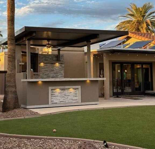 KoKoMo Bermuda Kitchen BBQ Island with Built-In TV, Fire Pit & Bar for Ultimate Outdoor Entertaining