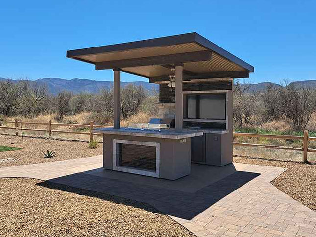 KoKoMo Baja Outdoor Kitchen with 12x12 Patio Cover – Complete Modular BBQ Island with Grill, Fridge & Bar Seating