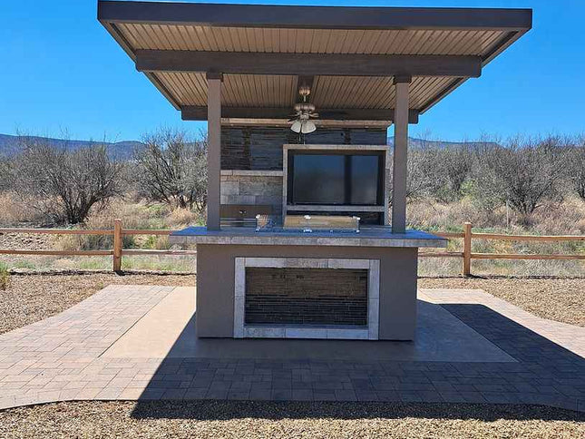 KoKoMo Baja Outdoor Kitchen with 12x12 Patio Cover – Complete Modular BBQ Island with Grill, Fridge & Bar Seating