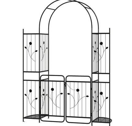 87" Tall Garden Arch with Gate Planter Shelves Climbing Trellises