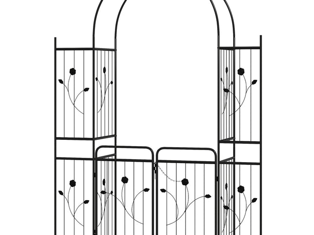87" Tall Garden Arch with Gate Planter Shelves Climbing Trellises