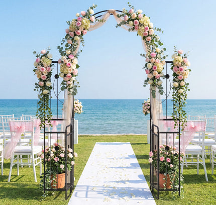 87 inch Tall Garden Arch with Gate Planter Shelves Climbing Trellises