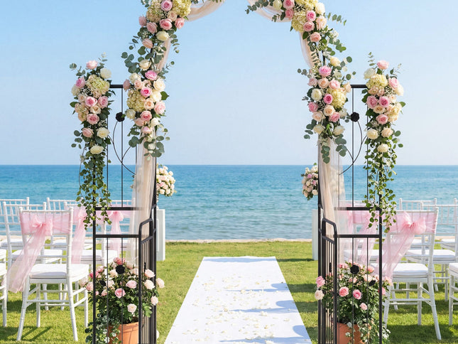 87 inch Tall Garden Arch with Gate Planter Shelves Climbing Trellises