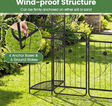 87 inch Tall Garden Arch with Gate Planter Shelves Climbing Trellises