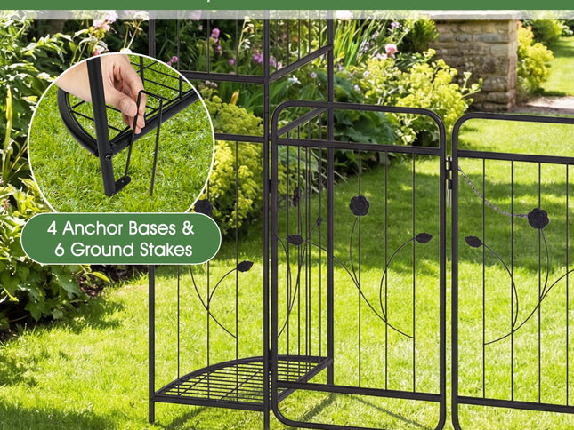 87 inch Tall Garden Arch with Gate Planter Shelves Climbing Trellises