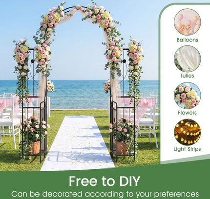 87 inch Tall Garden Arch with Gate Planter Shelves Climbing Trellises