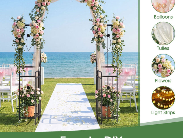 87 inch Tall Garden Arch with Gate Planter Shelves Climbing Trellises