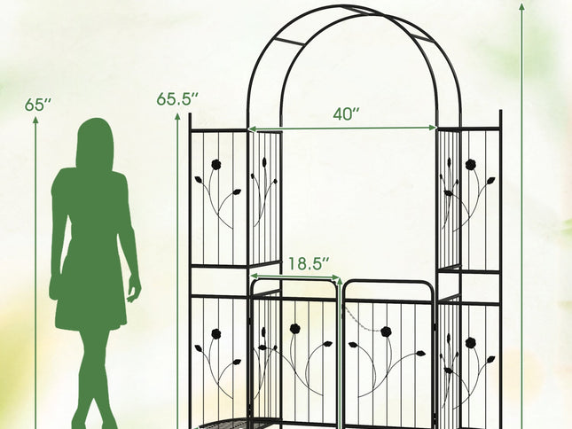 87 inch Tall Garden Arch with Gate Planter Shelves Climbing Trellises