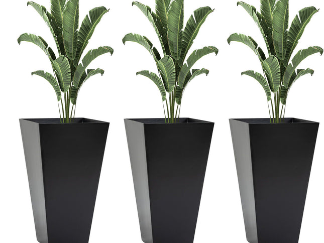 Outsunny - Outdoor Planters (Set of 3) Large Taper Planters With Drainage Holes And Plug, Faux Wood Plastic Flower Pots For Outdoor, Indoor, Garden, Patio