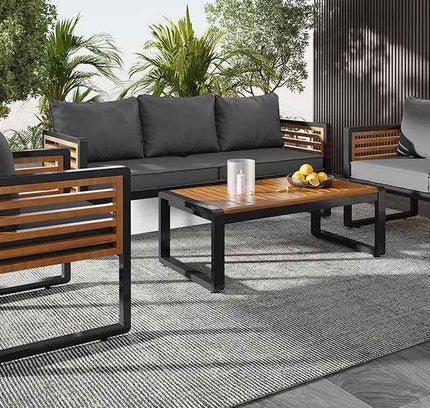 4-Piece Outdoor Conversation Set, Metal Frame & Acacia Wood Table, Seats 5