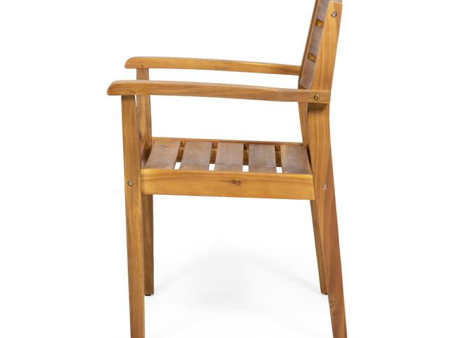 7-Piece Acacia Wood Outdoor Dining Set with 6 Chairs, Teak Finish