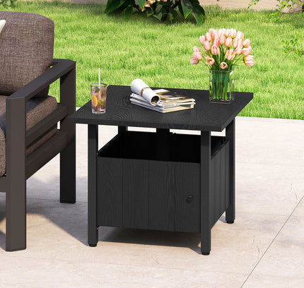 Outdoor Side Table w/ 1.89" Umbrella Hole Patio Umbrella Table Base Stand-Black