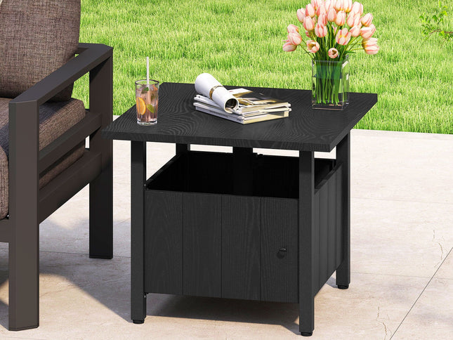 Outdoor Side Table w/ 1.89" Umbrella Hole Patio Umbrella Table Base Stand-Black